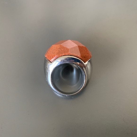 Faceted Aventurine Statement Ring – Silver Tone Geometric Dome Cocktail Jewelry - Picture 1 of 7